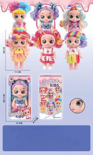 T2-20 10" Sparkel Kid's Doll W/ Rainbow Hair - 6 Asst