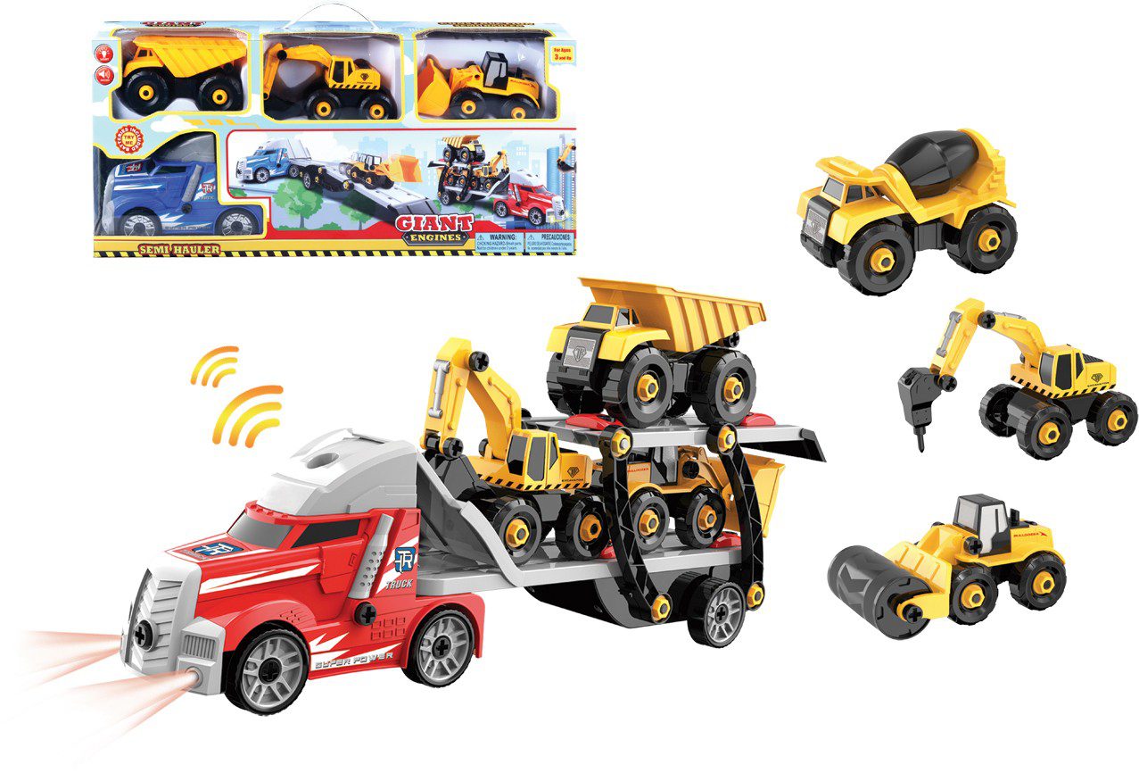 T1-335 Giant Engine Truck Carrier - 4 vehicles -Lights & Sound 2-asst