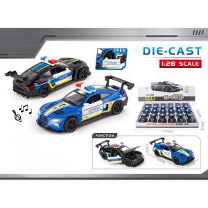 T1- 218 - Die Cast Police Car W/ Sound - 1:28 Scale (12/dl)