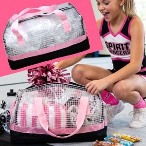 T2-887 Large Clear Checkered Duffle  Bag W/ Glitter Trim