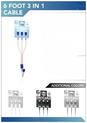 G3-19 6FT Hanging Braided 3 in 1 Cable - iphone + Micro + USB-C