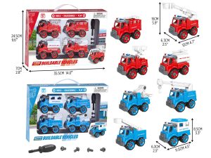 T1-332 4 piece build and disassemble vehicle play set